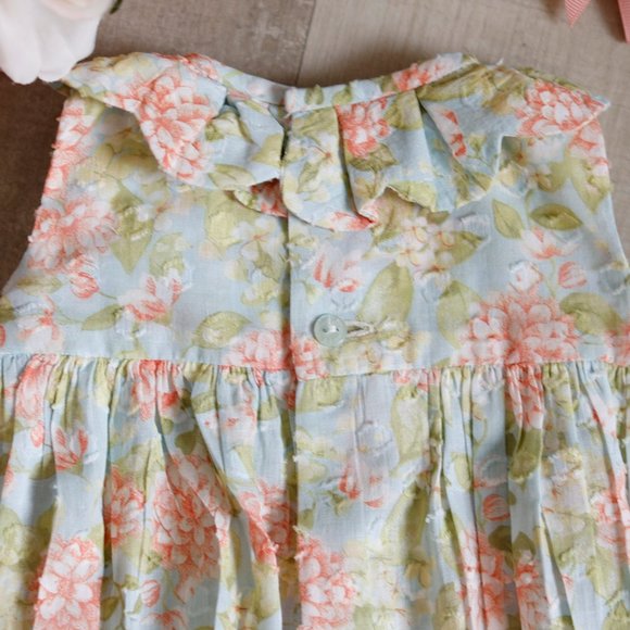 Smocked Romper Floral Spring Summer Boutique Luli & Me 3/6 Months with Hairbow - Picture 4 of 6